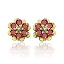 Yellow Gold Overlay Sterling Silver Ruby & Diamond Flower Post Earrings