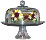 ArtisanStreet's Hand Painted Cake Plate with Dome Cover. Two Piece Set Features Bright Yellow Sunflowers. Made to Order Set Signed by Artisan.