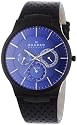 Skagen Men's Titanium Multifunction Watch - Black Leather Strap - Blue Dial - 809XLTBLN
