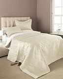 IVORY CREAM SATIN BEDSPREAD THROW & PILLOW SHAM SET DOUBLE / KING SIZE