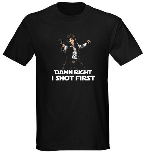  Star Wars Han Solo Damn Right I Shot First Black T-Shirt