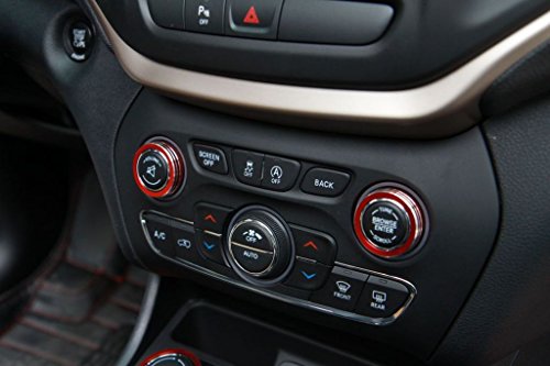 Moonet Interior Middle Console Aduio Twist Switch Cover Trim for 2014-2016 Jeep Cherokee 2Pcs Red