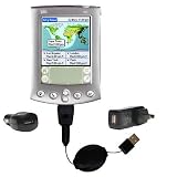Retractable USB Hot Sync Compact Kit with Car & Wall Charger for the PalmOne m515 - Gomadic Brand w/ TipExchange Technology