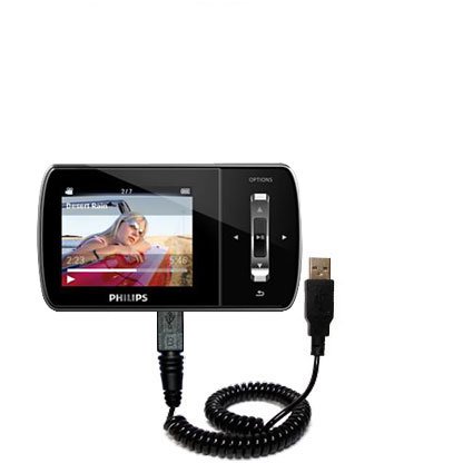 Unique Gomadic Coiled USB Charge and Data Sync Cable Compatible with Philips GoGear Aria SA1ARA08 - Charging and HotSync Functions with one Cable. Built with TipExchange