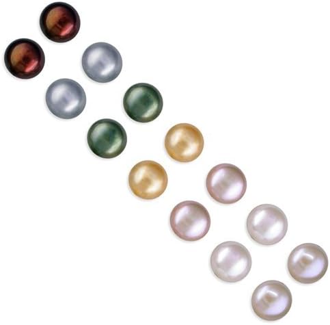 TOC Sterling Silver Freshwater Pearl Stud Earrings - Pack of 7 Gift Set
