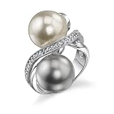 Lustrous Perfection: Sterling Silver Gray/White Pearl with CZ Diamonds Celebrity Style Cocktail Ring