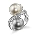 Lustrous Perfection: Sterling Silver Gray White Pearl with Cubic Zirconia Celebrity Style Cocktail Ring