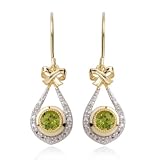 18k Yellow Gold Plated Sterling Silver Peridot and Diamond-Accent Wire Earrings