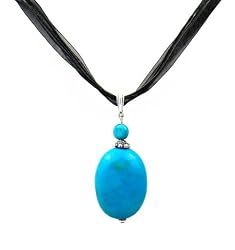 Necklace - N66 - Genuine Semi Precious Gemstone on Five-Strand Organza and Cotton Cord + 2" Extension Chain - Oval Shape ~ Turquoise