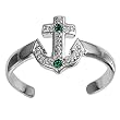 Sterling Silver Fashion Toe Ring - Anchor with Emerald CZ - 2mm Band Width