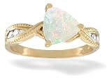14K Yellow Gold Genuine Trillion Opal and Diamond Milgrain Ring