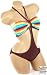 Sexy Trendy Cute Summer Brown Rainbow Stripe Print Bandeau Bikini Style Onepiece Mono...