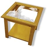 Glass Top End Table - Solid Oak, Fully Assembled - Wildlife Cougar Art Etching by MasterVisions Etched Glass Home Decor