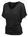 Made By Johnny MBJ WT1037 V Neck Short Sleeve Dolman Top with Side Shirring M Black