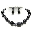 Black Mixed Stone and Glass Beads Necklace and Earrings Set Fashion Jewelry