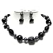 Black Mixed Stone and Glass Beads Necklace and Earrings Set Fashion Jewelry