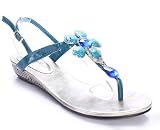 Blue Turquoise Jeweled Floral Flat Sandal Flip-flop