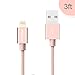[Apple MFI Certified] Rock 3.3ft/1M Nylon Braided Tangle-Free Aluminum Casing 8-pin Lightning to USB Sync/Charger Cable for iPhone 7/7 Plus/6s/6s Plus/6/6 Plus, iPad 4/Pro/Air/Mini -Retail- Rose Pink