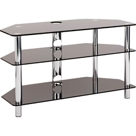 Optimum Vision TV900 3 Shelf Television Stand - Polished Chrome Rods With Black Glass