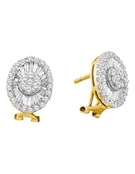 1.6 cttw 14k Yellow Gold Diamond Round and Baguette Flower Earrings (Real Diamonds: 1.6 cttw)
