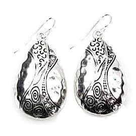 Hammered Swirl Design Earrings with Crystals in Gift Box