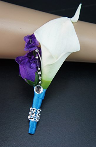 Boutonniere - Real Touch Calla Lily Boutonniere - Malibu,purple