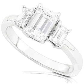 One of a Kind 1-1/2ctw Three Stone Emerald-cut Diamond Ring in 14kt White Gold (GH/VS-SI)