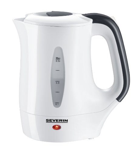 Severin WK 3644 Reise-Wasserkocher / 650 Watt / Inhalt 500 ml / inklusive 2 Kunststofftassen mit Löffeln / weiß-dunkelgrau