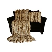 Premium 60x84 Brandy Fox Copper Faux Fur Throw Blanket and 18x18 Decorative Pillow Set 3pcs.