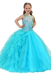 Girls Crystal Illusion Jeweled Lace Tulle   Ball Gown Flower-Girl Dress/Pageant Dress/Prom Dress 
