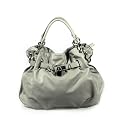 Grey Double Handle Leatherette Satchel Hobo Handbag w/Shoulder Strap