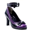 3 3/4 Inch Sexy High Heel Pump Shoes Ankle Cuff Thick Heel Skull Bows Gothic Shoes Purple