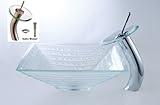 IMAGE OF Kraus C-GVS-910-15mm-10SN Clear Alexandrite Glass Vessel Sink and Waterfall Faucet, Satin Nickel