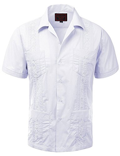 GUAYABERA MEN'S CUBAN WEDDING SHORT SLEEVE BUTTON-UP SHIRT-WHITE-XL