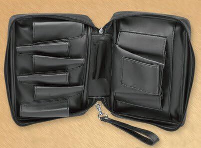 Leather Black 6 Tobacco Pipe Case with Strap Handle