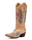 Corral Boot Women's Antique Saddle/Blue Jean Wing and Heart Tan Leather Boots-9.5M US