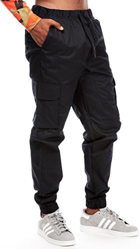 Mens Guys Ablanche Camo Cargo Pockets Twill Cuffed Joggers Pants 9JP15 (M, Black)