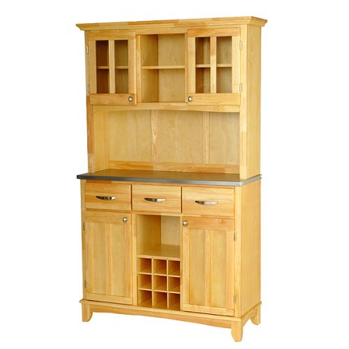 Buffet with 2-Door Hutch and Wine Rack - Natural/ Stainless Steel