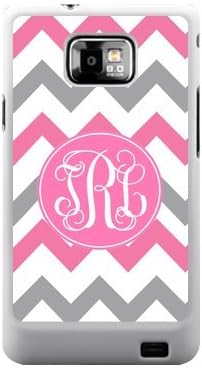 Hot Pink Gray Chevron Zigzags & Hot Pink Monogram Initials Personalized Custom Best Plastic Case for Samsung Galaxy s2 ,Black or White for Choice