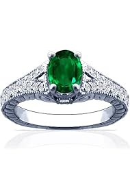 18K White Gold Oval Cut Emerald Fana Designer Ring