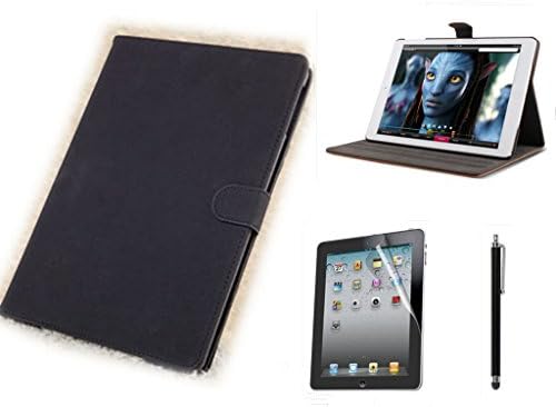 Kansang Black Luxury Vintage Leather Smart Case Stand Cover fpr Apple iPad 2 iPad 3 iPad 4 Retina Tablet with 1xScreen Protector and 1x Stylus Pen(Auto Sleep/Wake Function)