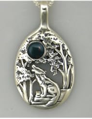 A Stunning Sterling Silver Howling Wolf Howling Pendant Accented with a Genuine Bloodstone