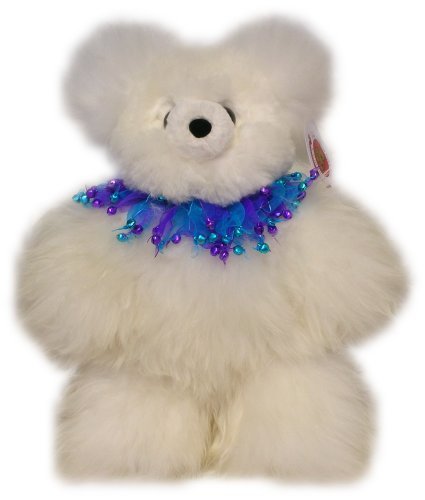 41A3OV7%2BWZL Alpaca Bear. Genuine Light Colored Alpaca Teddy Bear With Blue Bells Collar. 14 Inches high.