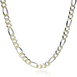 Sterling Silver Figaro W/Yellow Pave Necklace 20