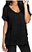 Meaneor Women's Plus Size V Neck Short Sleeve Flared Ladies Long Plain Tunic Top Black XL