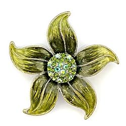 Antique Copper White Metal with Multi-Color Swarovski Crystal Brooch, Weight: 22.60gm - Flower