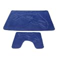 Delfin Design 2-teiliges Badematten % WC Vorleger Set -16 Farben (Siehe Beschreibung) (Blau)