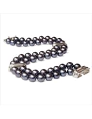 5.5x6mm Black Japanese Akoya Double Strand Cultured Pearl Bracelet - 7 inches/ 14K White Gold Clasp