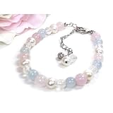 パワーストーン*天然石ムーンストーン&アクアマリン&ローズクォーツ&パールのブレス♪