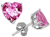 3.00 cttw 14K White Gold Plated 925 Sterling Silver Heart Created Pink Sapphire Earring Studs